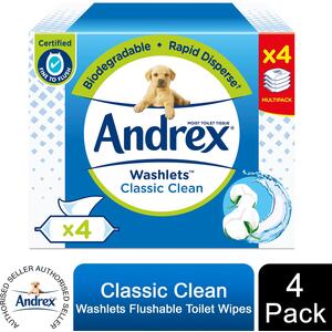 Andrex Washlets Classic Clean Biodegradable and Flushable Toilet Wipes by Andrex