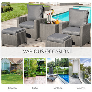 Outsunny Outdoor Rattan Lounge with Coffee Table Set - Grey by Outsunny