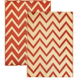 Patterned Outdoor Reversible Garden Rug - Mango Orange & Whisper White by Relsy