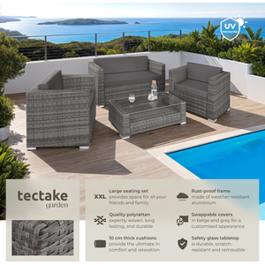 Rattan Garden Set Munich 4 Seats 1 Table - Grey by tectake