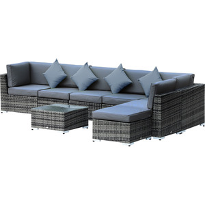 Outsunny 8 Piece Rattan Sofa Garden Furniture Set - Grey by Outsunny