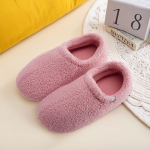 Winter Warm Closed Back Teddy Plush Cotton Slippers - Pinkish by komore
