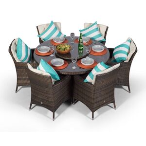Savannah Round Rattan Patio Dining Set - Brown / 6 by Giardino