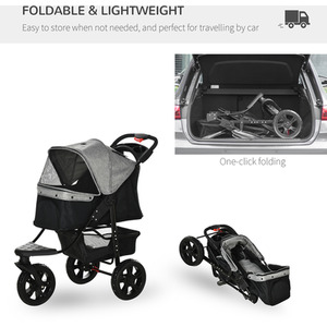 Pawhut Folding 3 Wheel Pet Stroller - Grey by Pawhut