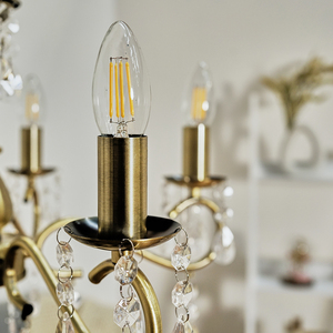 Antique Brass 5 Way Crystal Jewel Chandelier Ceiling Light Fitting - Brass by ValueLights