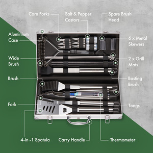 25 Piece with Metal Storage Case BBQ Tools Set - Silver by VonHaus