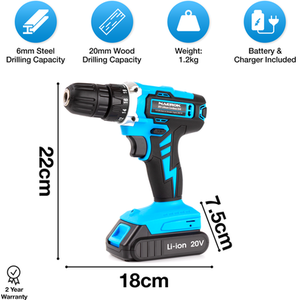 Cordless Drill 20V Li-Ion Battery Electric Screwdriver - Blue by Naerok
