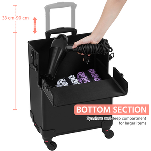 Large Capacity Rolling Cosmetic Case with Carrying Strap - Black by Yaheetech