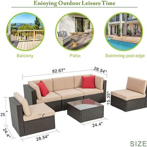 6 Piece Outdoor Patio Garden Rattan Furniture Set - Brown