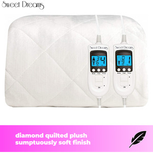 Electric Blanket Plush Fleece Heated Mattress Cover - White / King by Sweet Dreams