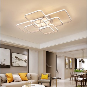 Square White Frame Chandelier LED Ceiling Light - White / 70W by Livingandhome