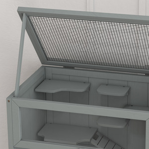 PawHut Wooden Hamster Cage 3 Tier House With Storage Shelf - Grey by PawHut