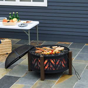 Outsunny 78cm 2 In 1 Outdoor Fire Pit - Black, Brown by Outsunny