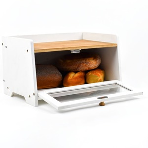 Two Tone Bamboo Bread Bin with Shelf - White by Maison Des Cadeaux