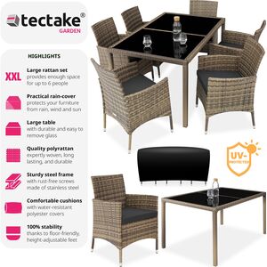 Rattan Garden Furniture Set 61 With Protective Cover - Nature/Dark Grey by tectake
