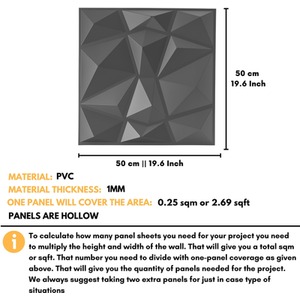 3D Wall Panels (50x50 cm) PVC Cladding Panel Silver Diamond Design by NOVECRAFTO