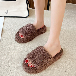 Soft Plush Open-Toe Cotton Slippers - Khaki / 5 by Livingandhome