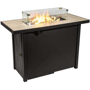 Outdoor Garden XL Gas Fire Pit Table with Lava Rocks - Black by Teamson Home