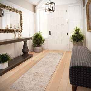 Neutral Beige Traditional Medallion Living Area Rug - Beige / 240 x 60cm by The Rug House