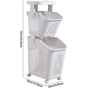 Multi Tier Laundry Baskets with Wheels and Rack - White / 75cm by lifeideas