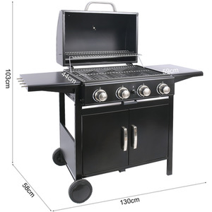 Outdoor Gas BBQ Grill Trolley With Side Shelf - Black / 130cm by Livingandhome