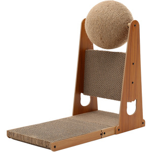 Right Angle Shape Cat Scratching Board with Sisal Ball - Brown / 42cm by Livingandhome