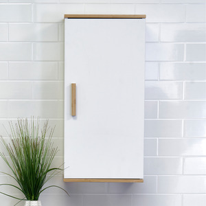 Nola Matt White and Bamboo Single Bathroom Wall Cabinet - White by Showerdrape