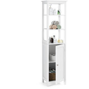 Bathroom Floor Cabinet with 3-Tier Shelf - White by Costway