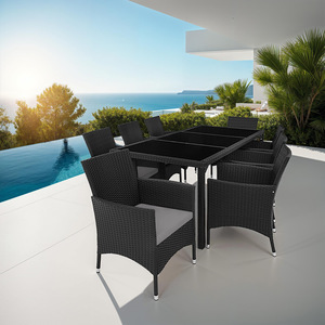 Rattan Garden Furniture Set 81 With Protective Cover - Black/Grey by tectake