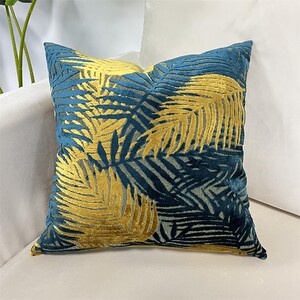 Palm Velvet Cushion - Teal