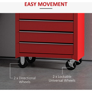 HOMCOM 5 Drawer Tool Trolley Lockable Steel Tool Chest on Wheels - Red by HOMCOM