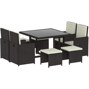 Cuba 8 Seater Rattan Set, Black - Brown by Vida Designs