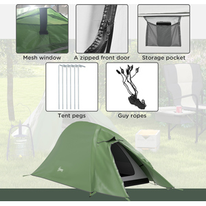 Outsunny Double Layer 1-2 Man Camping Tent, 2000mm Waterproof - Green by Outsunny
