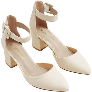 High Heels Pointed-Toe Block Pumps with Ankle Strap by Livingandhome