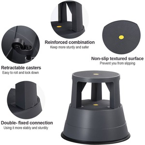 Step Stool Rolling Kick Stool - Black by Costway