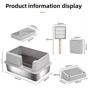 Montys XL Stainless Steel Cat Litter Tray with Side Step - Light Grey by Monty's