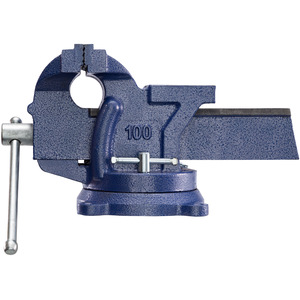 Bench Vice - cast iron, with anvil, rotatable, 2 locking screws - Blue / 10cm by tectake