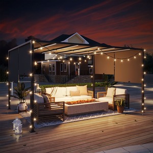 Outsunny 3m x 4m Outdoor Garden Pergola with LED Lights - Grey by Outsunny