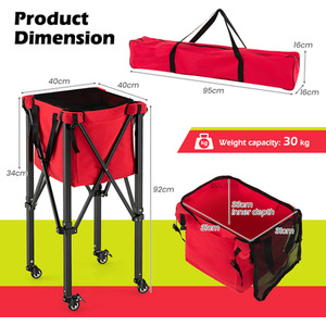 Foldable Tennis Ball Cart - Red by Costway