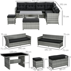 Outsunny 5 Pieces Patio Garden Rattan Sofa Furniture Set with Stools, Table - Grey by Outsunny