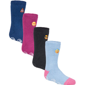 Heat Holders 4 Pairs of Kids Novelty Emoji Thermal Slipper Socks - Black / 9-12 by Heat Holders