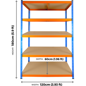 Extra Heavy Duty Racking Shelving 5 Levels - Blue & Orange / 120cm / 60cm by Trade Price Deals