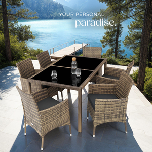 Rattan Garden Furniture Set 61 With Protective Cover - Nature/Dark Grey by tectake