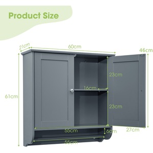 Bathroom Cabinet with Towel Bar - Grey by Costway