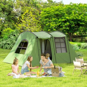 Outsunny 3-4 Man Tunnel Tent with Porch, 3000mm Waterproof - Green by Outsunny