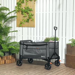 Outsunny Folding Trolley on Wheels with Openable Sides - Grey by Outsunny