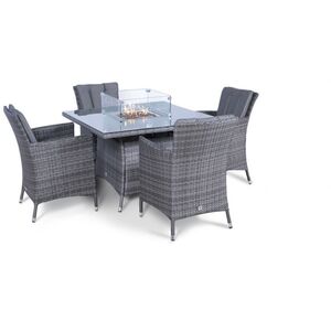 Savannah Fire Pit Square Rattan Patio Dining Set - Grey / 4 by Giardino