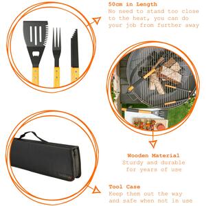 3pc Wooden BBQ Tool Set - Orange Rope by BobbyQ