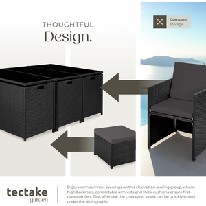 New York Rattan Garden Furniture Set with Protective Cover - Black by tectake