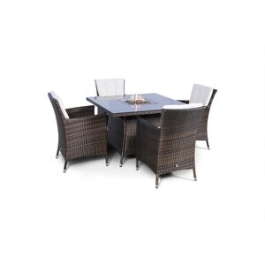 Savannah Fire Pit Square Rattan Patio Dining Set - Brown / 4 by Giardino